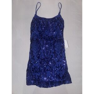 NWT Midnight Doll Sequin Strappy Back Bodycon Mini Dress‎ Blue Size XL